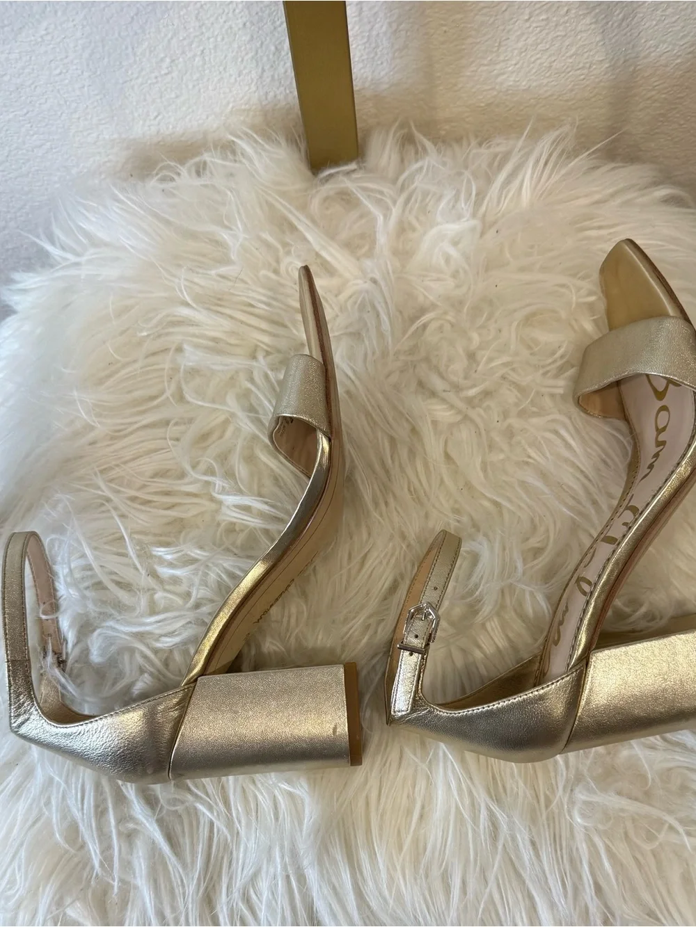 Sam Edelman Metallic Gold Block-Heel Ankle Strap Sandals Size 7.5